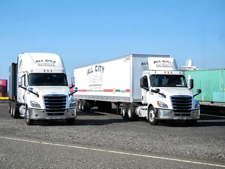 All City Leasing & Warehousing trucks at Port Newark, Jersey City - in-house transportation fleet operated by Phoenix Warehouse NJ.